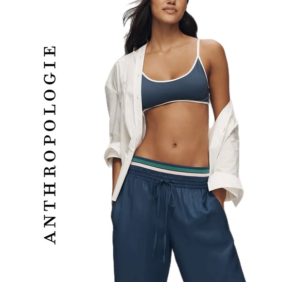 Anthropologie Maeve Ribbed Waist Wide-Leg Track Pants - Picture 4 of 9